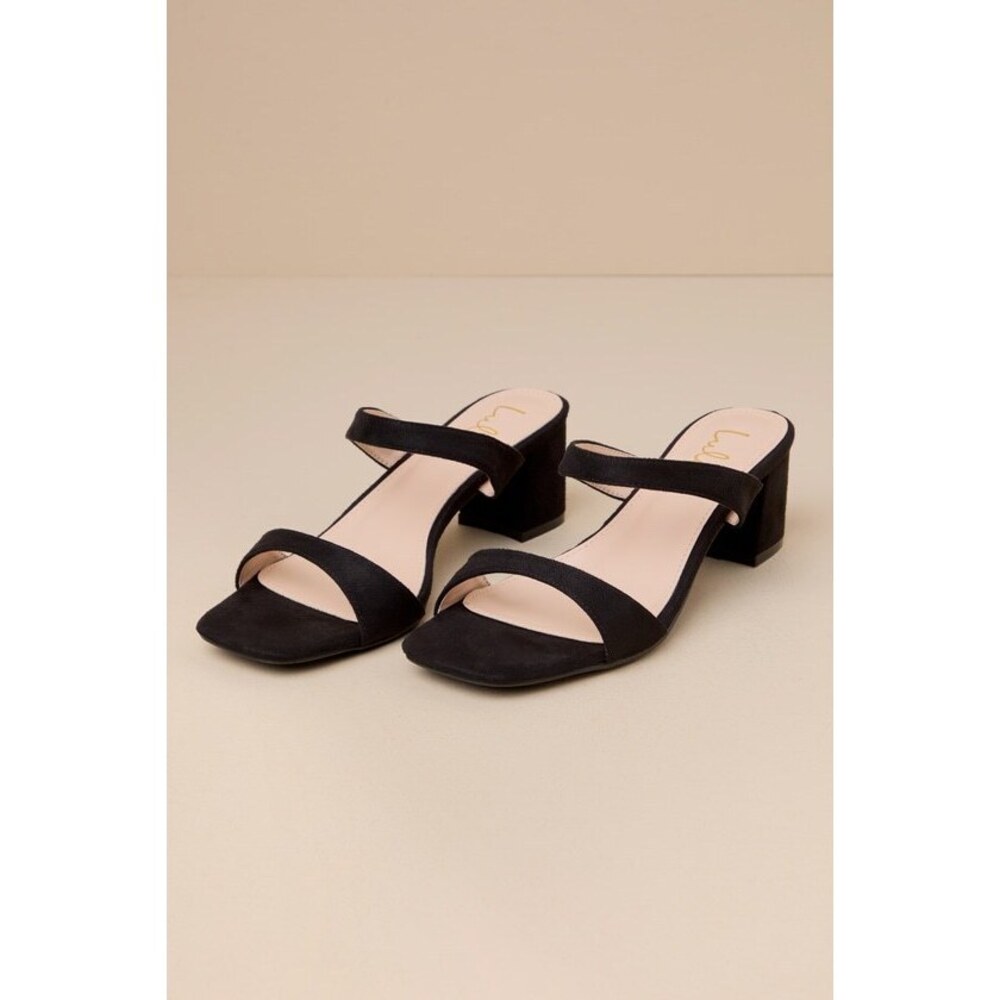 Lulus Zurie Black Suede low Heel Slide Sandals - Size 7